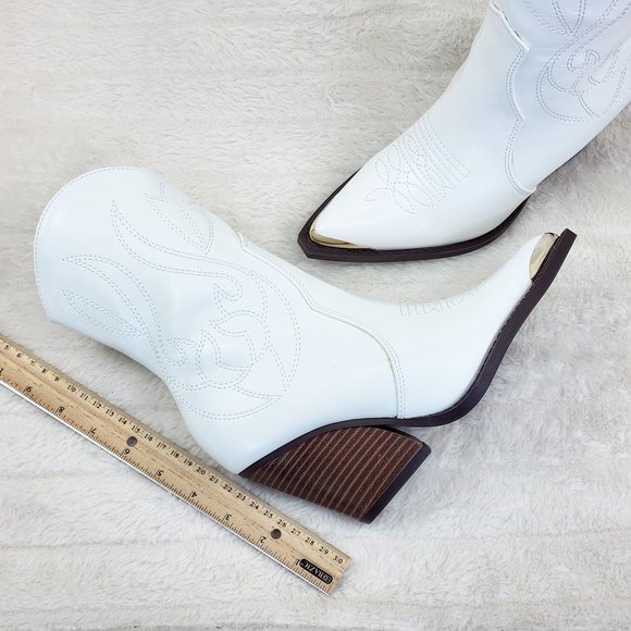 Tallas White Cowgirl Cowboy Ankle Boots Western Block Heels - Picture 7 of 7